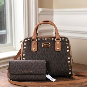 NWT Michael kors Studded Signature satchel+Wallet